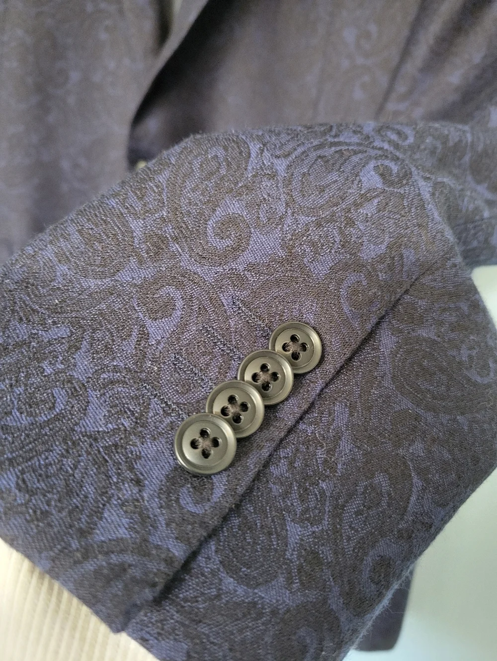 Paul Betenly Mens Wool Cashmere Paisley Blazer Blue Navy 46L